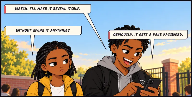 Bille has bounced back. His thumb taps the email's Claim button while he talks. Bille: Watch. I'll make it reveal itself. Jawu: Without giving it anything? Bille: Obviously. It gets a fake password.