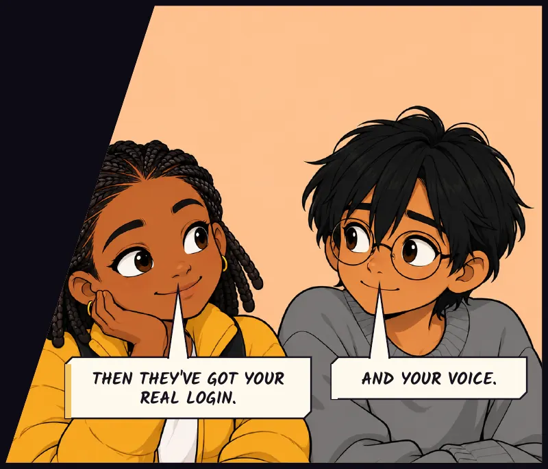 Jawu and Sudde. Jawu: Then they've got your real login. Sudde: And your voice.