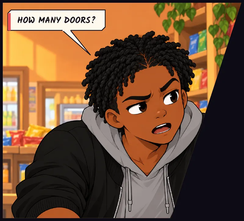 Bille, leaning in. Bille: How many doors?