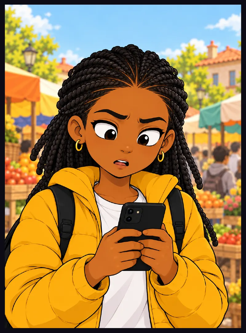 Jawu looks at her screen.