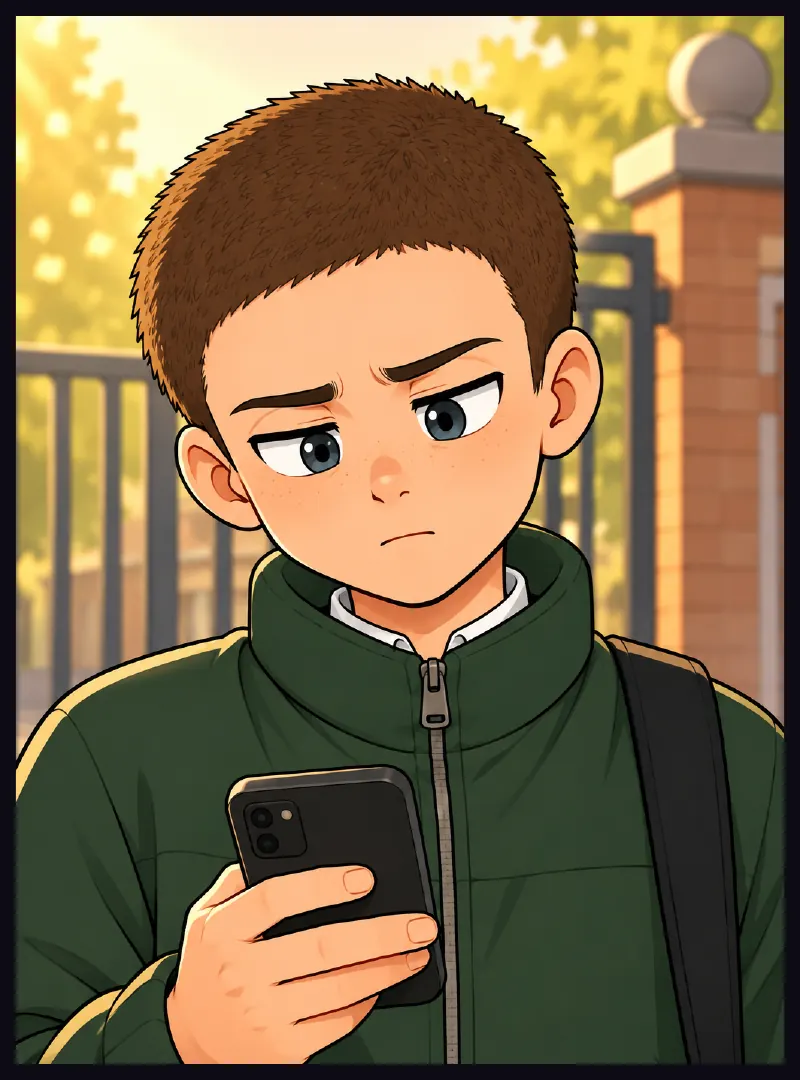 Juni, close, reading the timestamps.