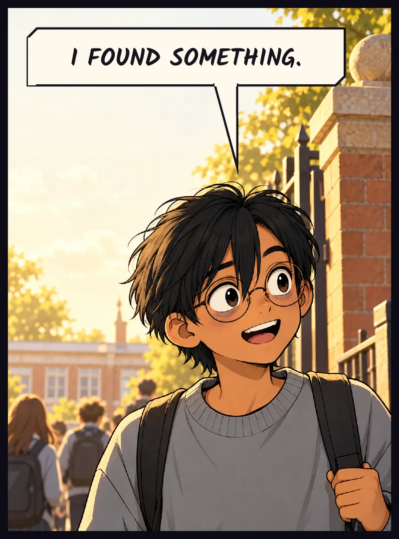 Sudde arrives: hair flat on one side, eyes ringed, but bright, almost buzzing. Sudde: I found something.