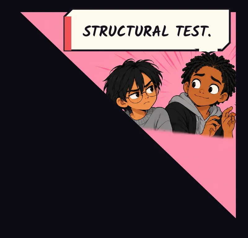Corner inset: Sudde gives Bille a look. Bille lets go very carefully. Bille: Structural test.